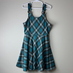 Knitworks Teal Gold White Plaid Jumper Dress Size XS 6/6X